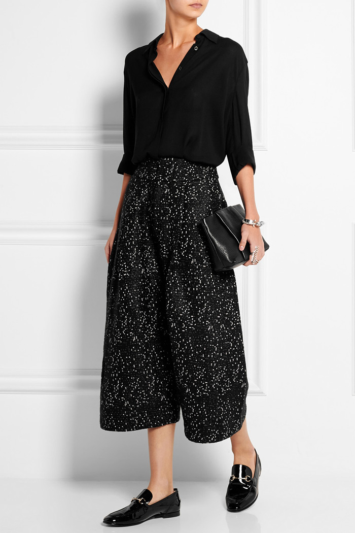 Wear to Work: Culottes, Studio Nicholson's black bouclé culouttes are flecked with silver threads for a lustrous finish