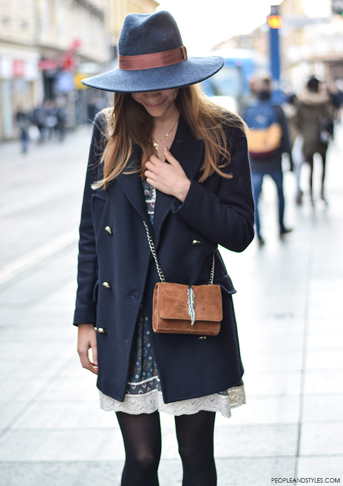 How To Wear: Navy Pea Coat and Fedora Hat