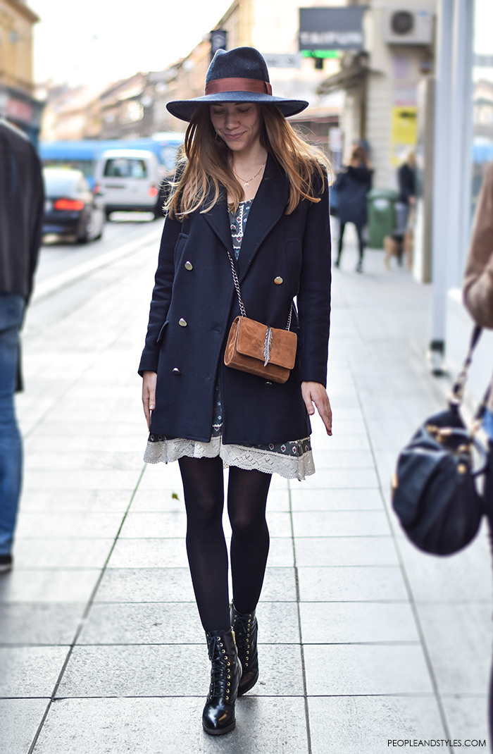 How To Wear: Navy Pea Coat and Fedora Hat