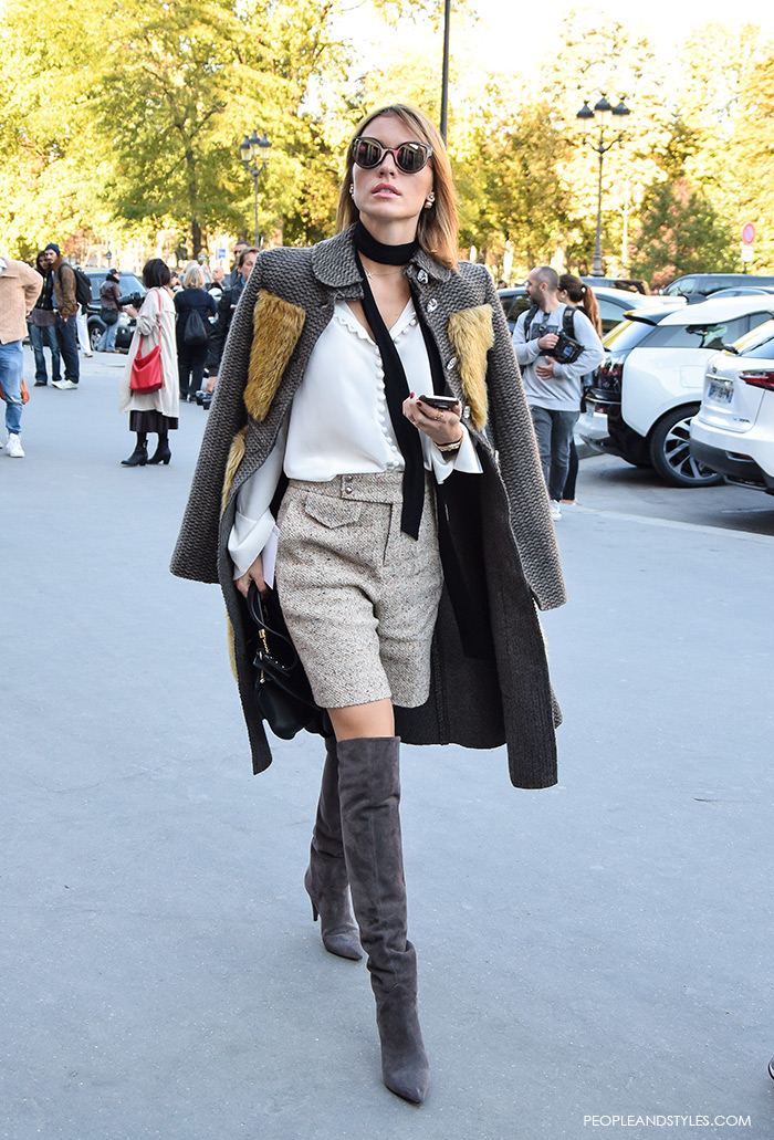 how to wear over the knee boots Saint Lauren, street chic look