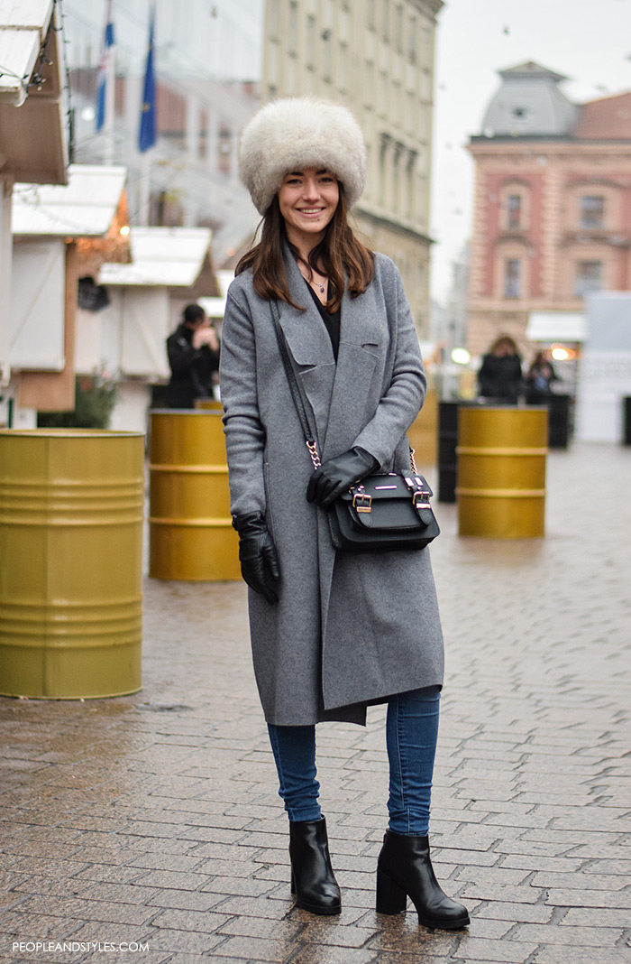 winter chic style pinterest, latest winter woman fashion look, Cossak hat for women, best street style winter womens fashion looks, how to wear grey coat and ankle boots