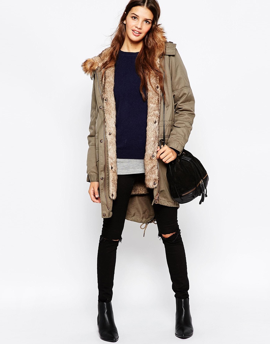 how to wear parka jacket now - price buy on sale Asos ASOS Parka With Detachable Faux Fur Lining and hood