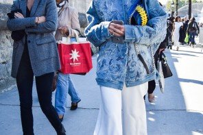 #HelenaBordon Wearing White #Culottes and Oversized Denim Jacket #streetstyle #outfit by Peopleandstyles