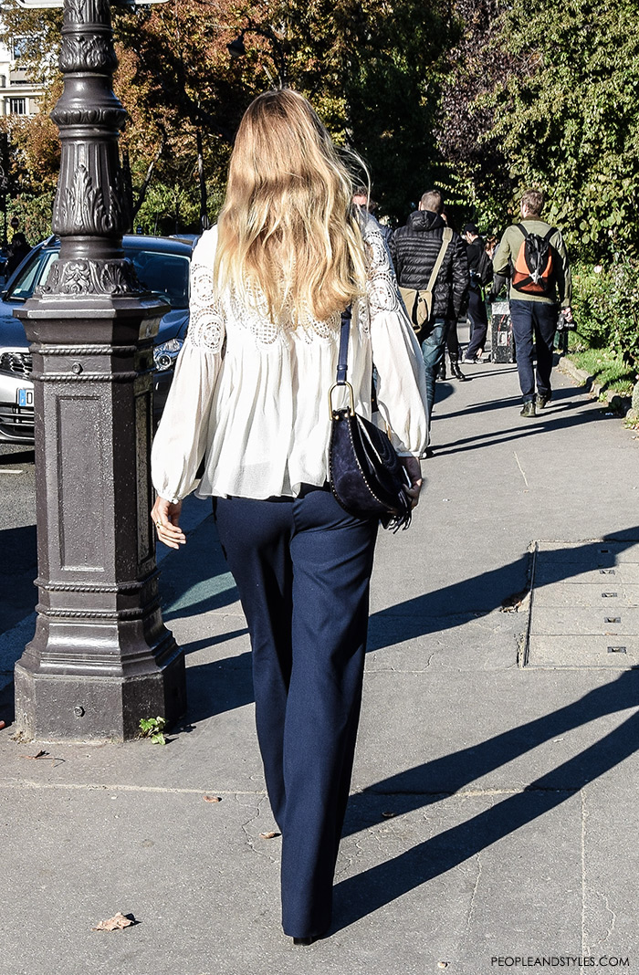 Fashion web, fashion designs, fashion design, fashion styling, fashion websites, Mix wide leg trousers with lacy blouse, Women's fashion, wear-to-work outfits, street style Paris
