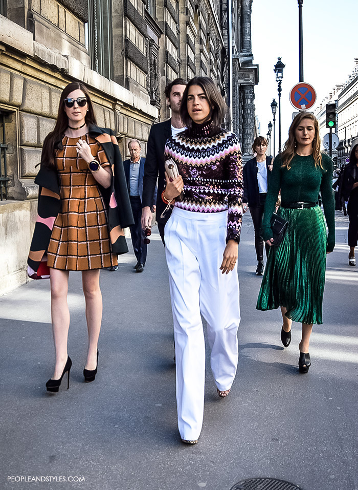 Street Style Look Leandra Medine Stylish Crowd, Blogger Leandra Medine with her stylish friends on their way to attend Dior show in Paris, street style look