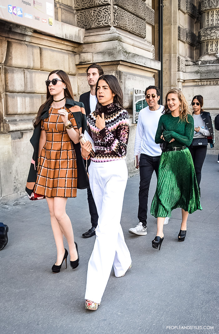 Street Style Look Leandra Medine Stylish Crowd, Blogger Leandra Medine with her stylish friends on their way to attend Dior show in Paris, street style look