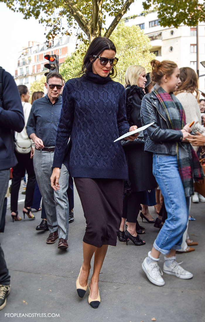 Melissa Rubini, InStyle Magazine & InStyle.com Fashion Director, wearing Chanel Granny Slingbacks and pencil skirt, They are Wearing Chanel Granny Slingbacks. Street style outfits from Paris Fashion Week, Pinterest paris people street images