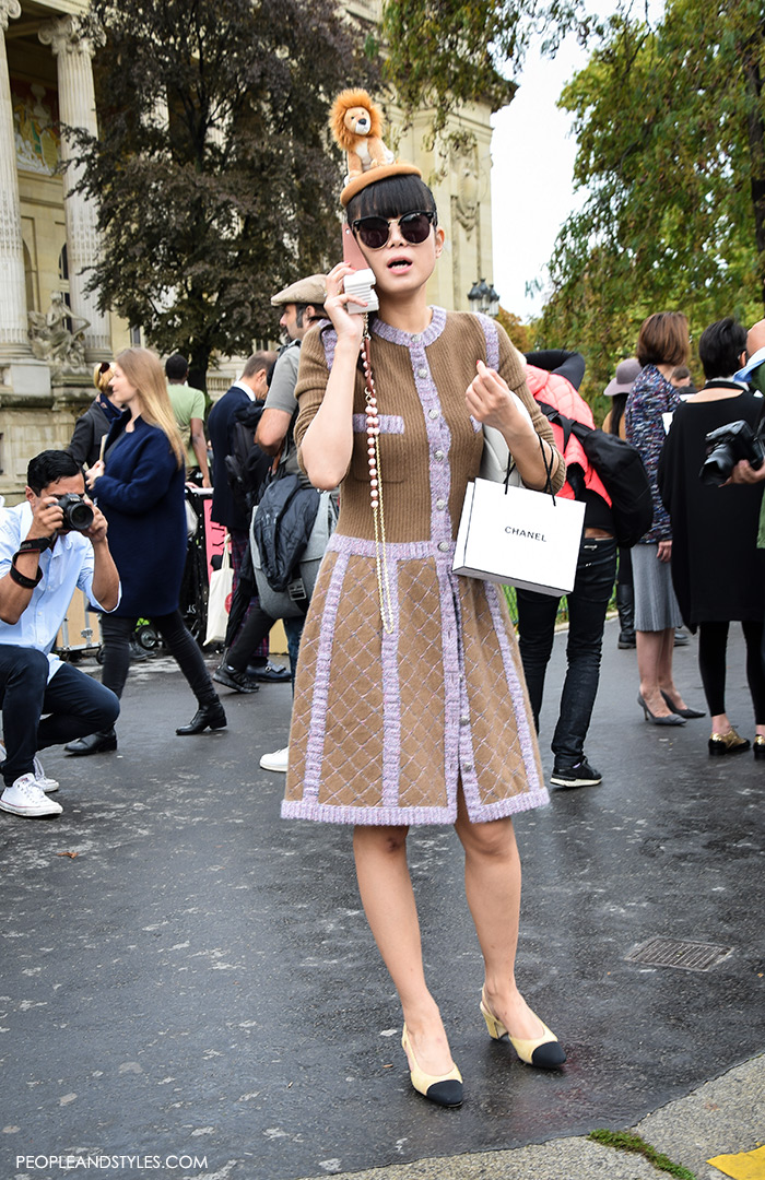  Leaf Greener in Chanel wearing Chanel Granny Slingbacks , They are Wearing Chanel Granny Slingbacks. Street style outfits from Paris Fashion Week, Pinterest paris people street images