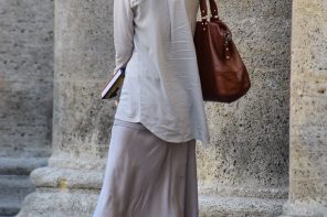Cool Combo: Midi Skirt and White Sneakers by PeopleandStyles.com