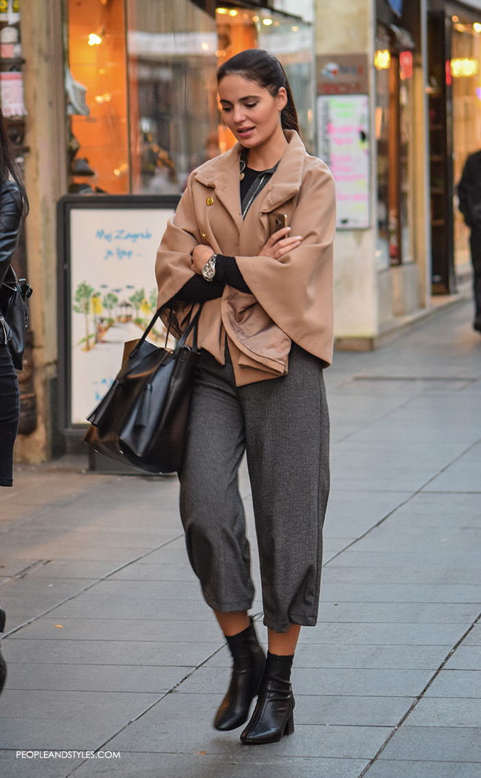People and Style s Elegant cape, ankle boots and culottes, street style women's daily casual fashion