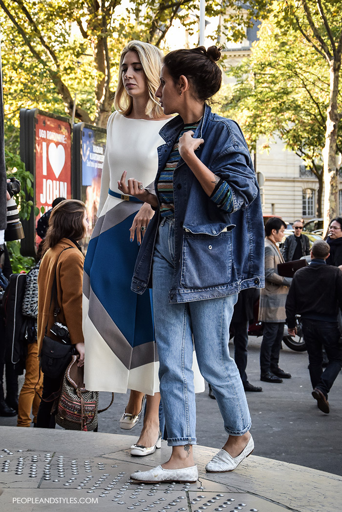 How to wear denim jacket, Paris Fashion Week street style women's fashion look