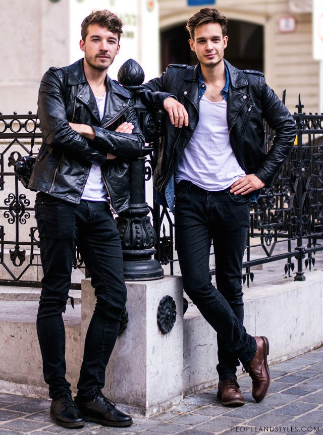 John Pavlish, Marko Costantini, mens fashion, biker jacket, skinny black jeans and white tee, croatian street fashion men winter street